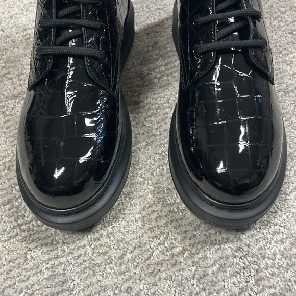 Alexander McQueen Croc Effect Boots Womens 38.5E US 8.5 Black Combat New - Picture 3 of 16